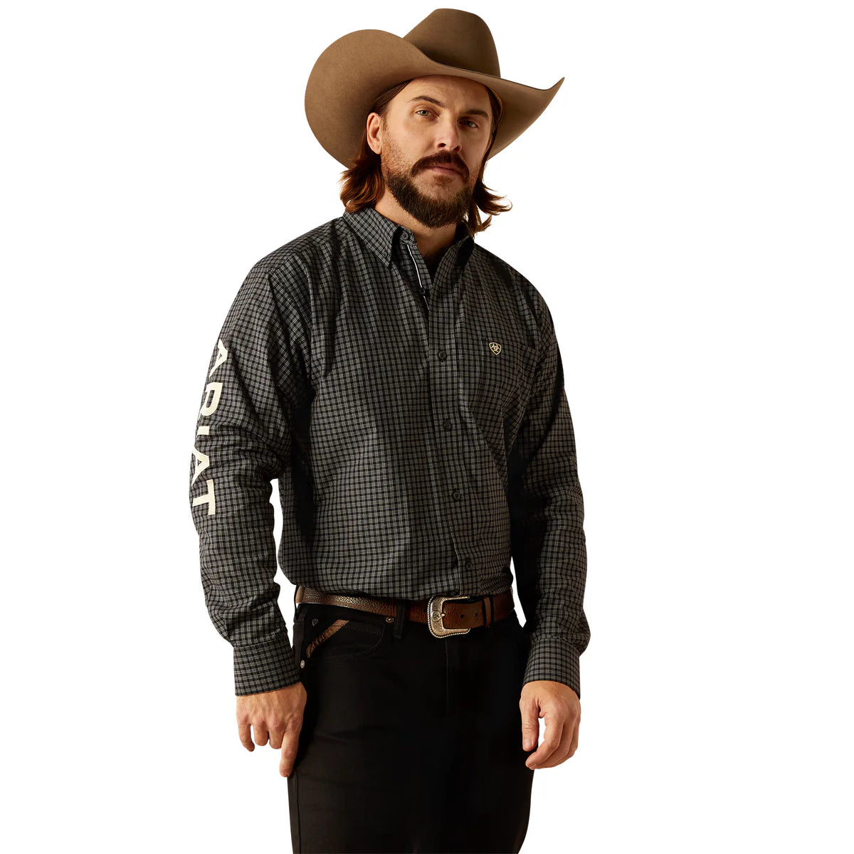 Ariat Mens Pro series Team Otto Long Sleeved Shirt in Black/Khaki