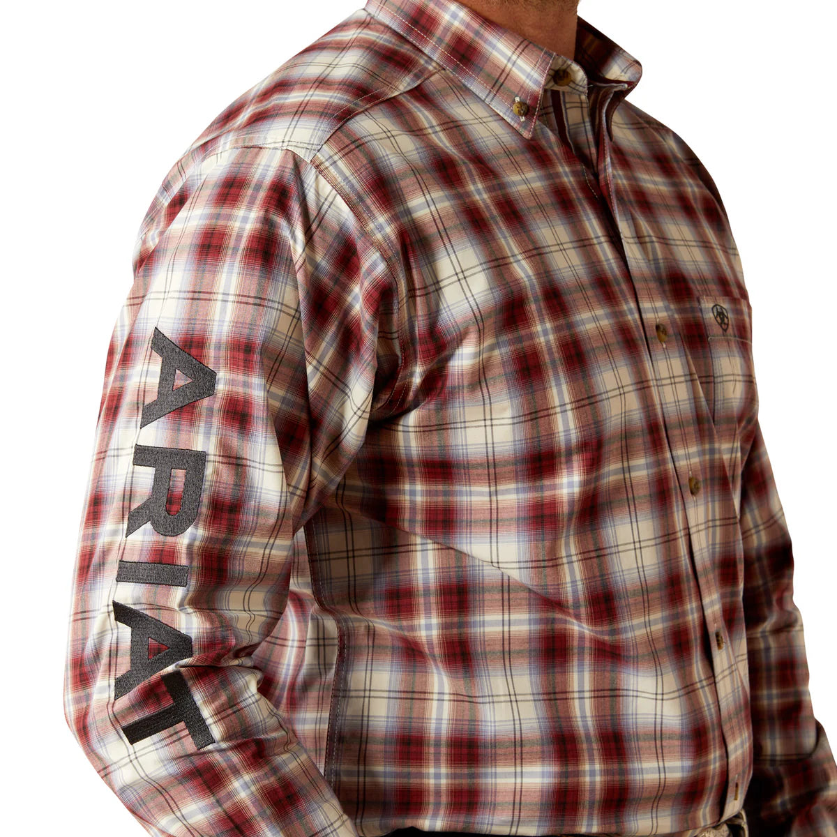 Ariat Mens Pro Series Team Oscar Long Sleeved Shirt in Dark Red/Navy