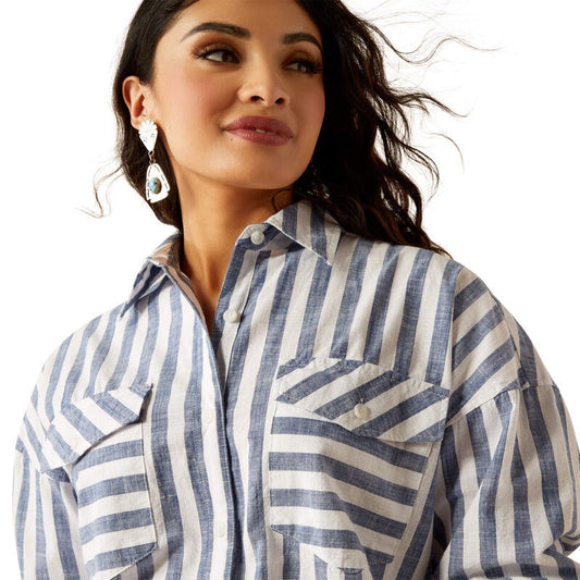Ariat Womens Baggy Button Up LS Shirt in Coastal Stripes