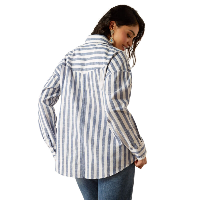 Ariat Womens Baggy Button Up LS Shirt in Coastal Stripes