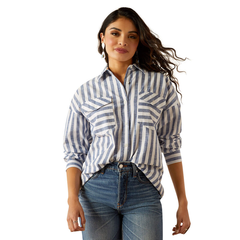 Ariat Womens Baggy Button Up LS Shirt in Coastal Stripes