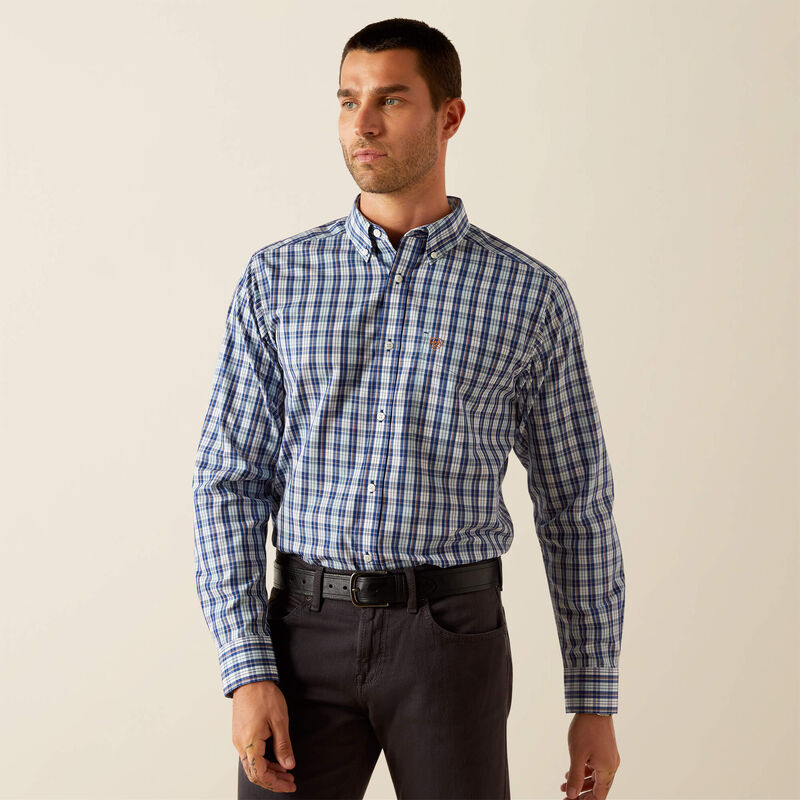 Ariat Mens Wrinkle Free Bronson Fitted LS Shirt in Blue