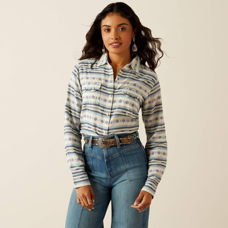 Ariat Womens Seaside Snap LS Shirt in Geo Stream Serape Jacquard