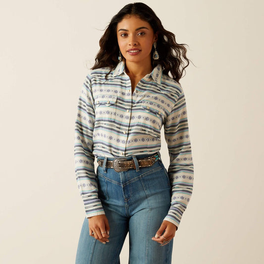 Ariat Womens Seaside Snap LS Shirt in Geo Stream Serape Jacquard