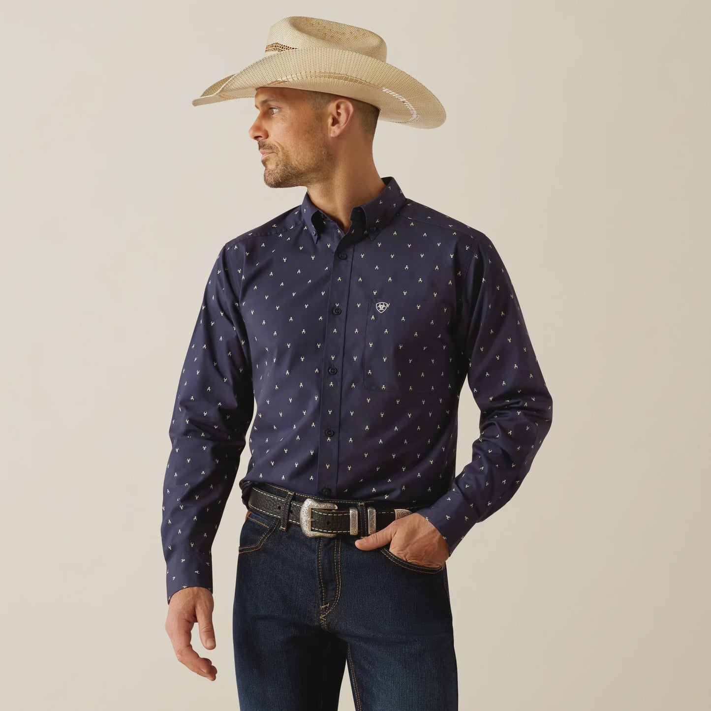 Ariat Mens Cordell Fitted Long Sleeved Shirt in Navy