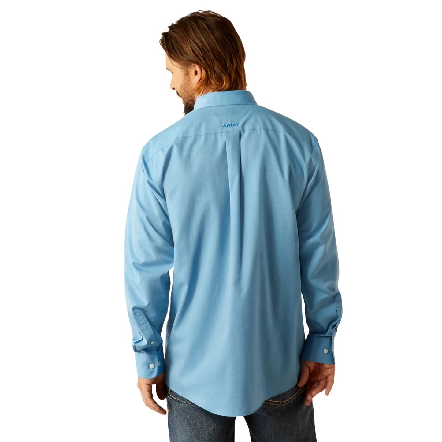 Ariat Mens Wrinkle Free Solid Classic Fit LS Shirt in Blue