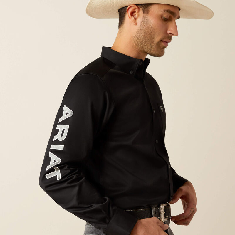Ariat Mens Team Logo Twill LS Shirt in Black/Grey