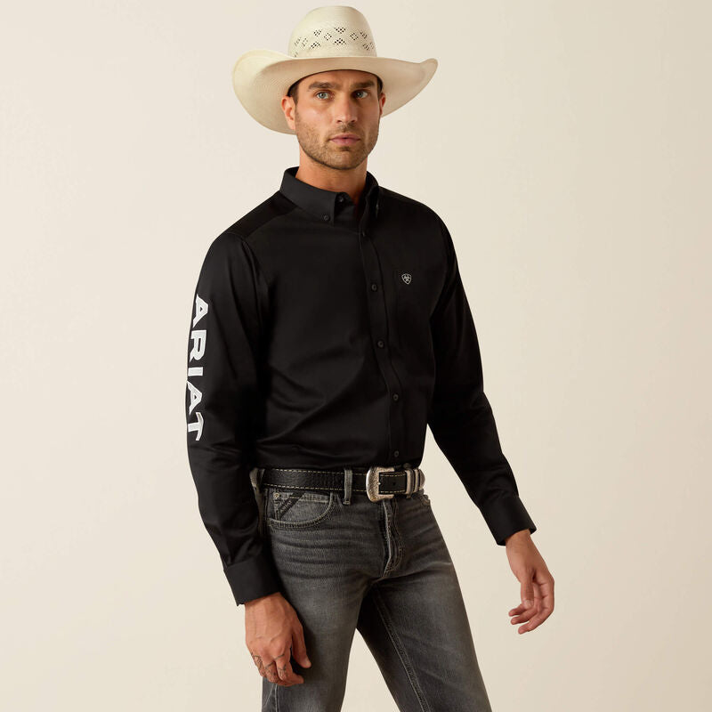 Ariat Mens Team Logo Twill LS Shirt in Black/Grey