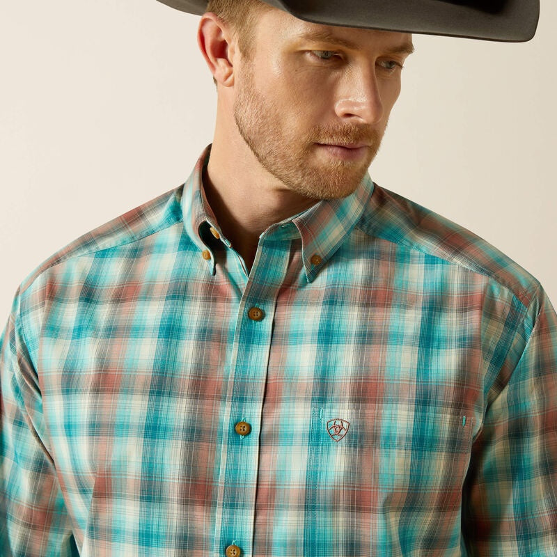 Ariat Mens Pro Series Brooklyn LS Shirt in Aqua Blue