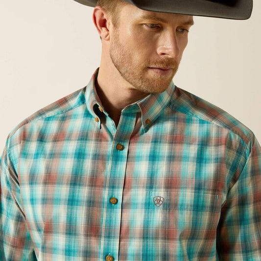 Ariat Mens Pro Series Brooklyn LS Shirt in Aqua Blue