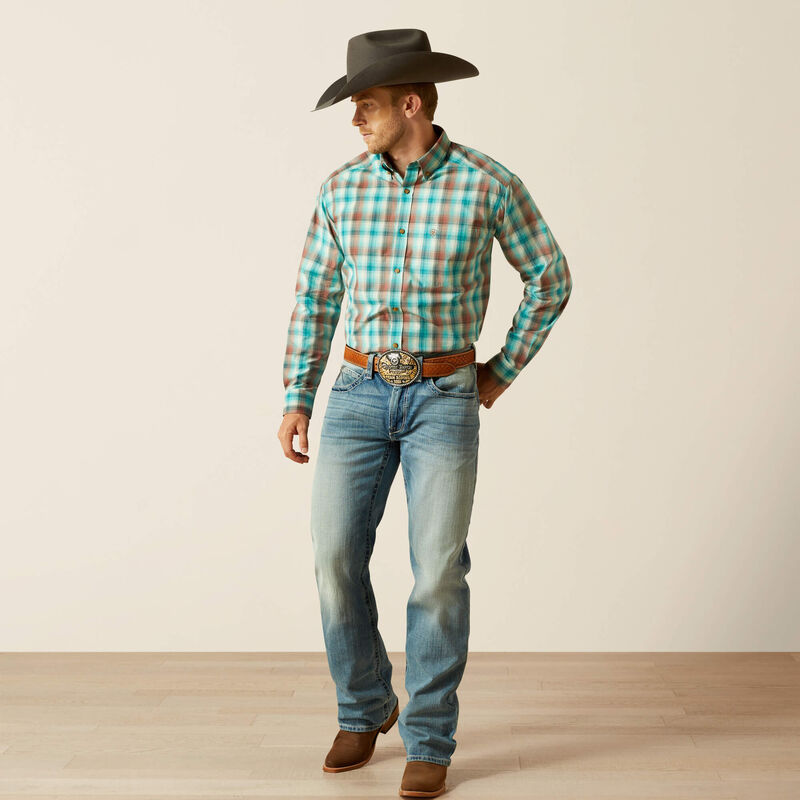Ariat Mens Pro Series Brooklyn LS Shirt in Aqua Blue