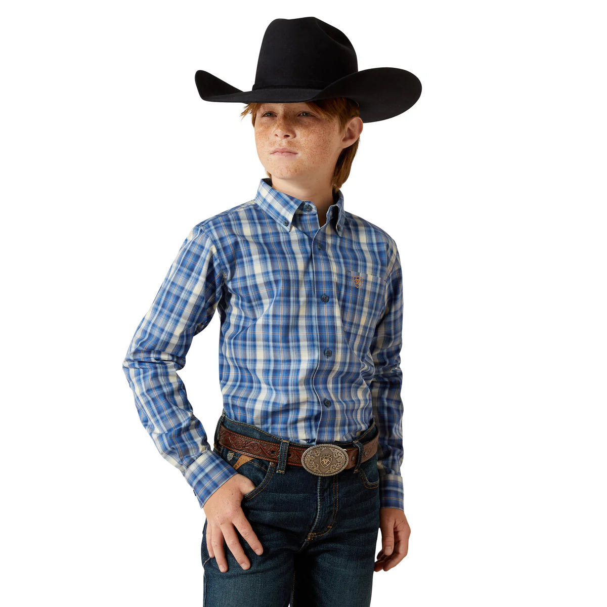 Ariat Boys Pro Series Soloman LS Shirt in Royal Blue