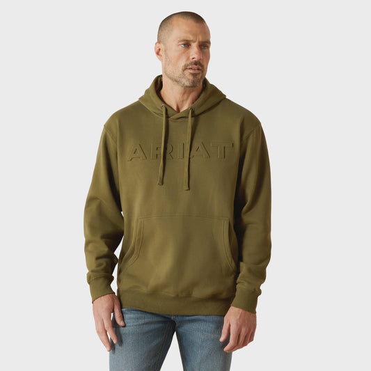 Ariat Mens Embossed Logo Hoodie in Winter Moss