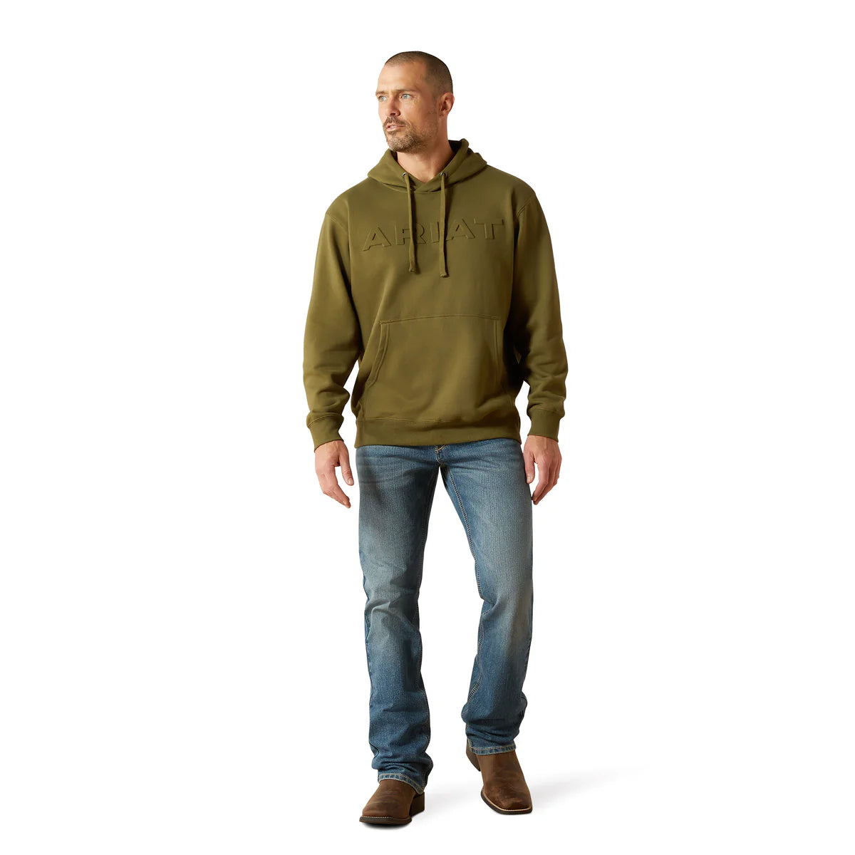 Ariat Mens Embossed Logo Hoodie in Winter Moss