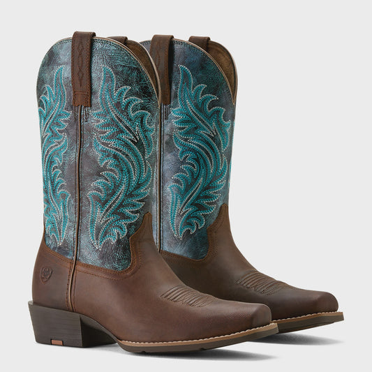 Ariat Womens Round Up Narrow Cutter Toe in Sassy Brown/Ocean wave
