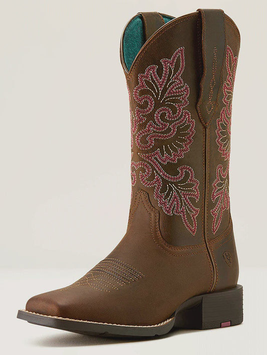 Ariat Womens Round Up Wide Square Toe Stretchfit in Sassy Brown