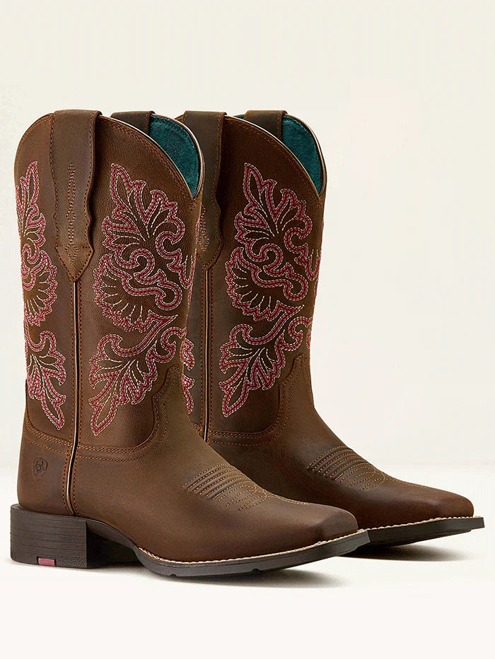 Ariat Womens Round Up Wide Square Toe Stretchfit in Sassy Brown