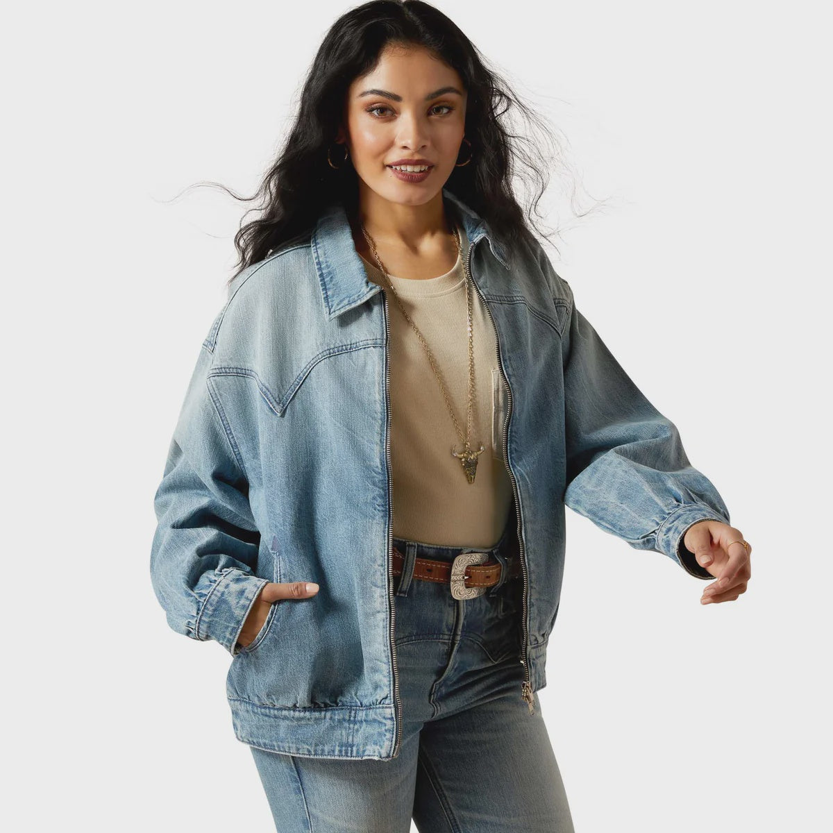 Ariat Womens Cheyenne Denim Bomber Jacket