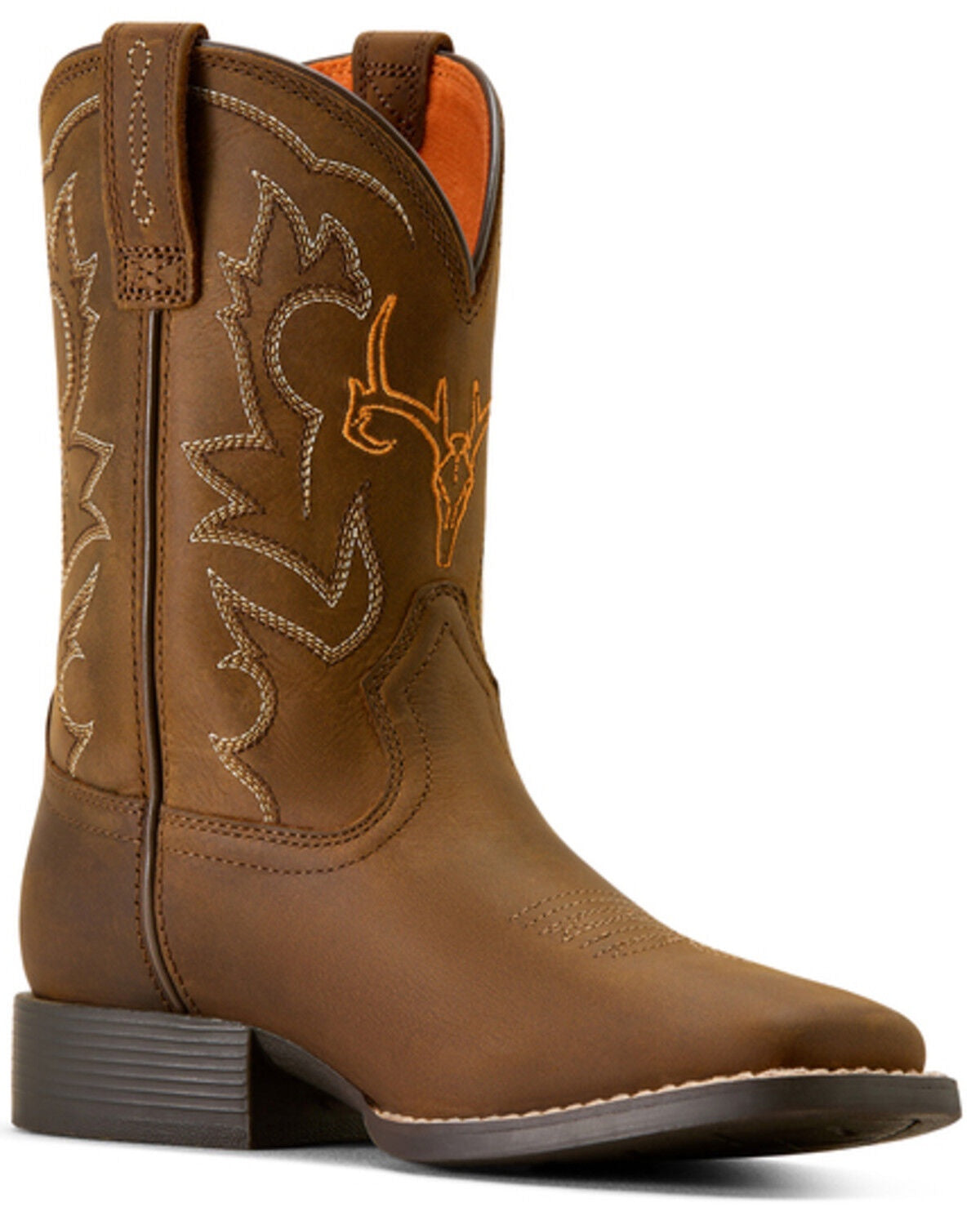Ariat Kids Deer Ridge Wide Square Toe Boot in Distressed Brown