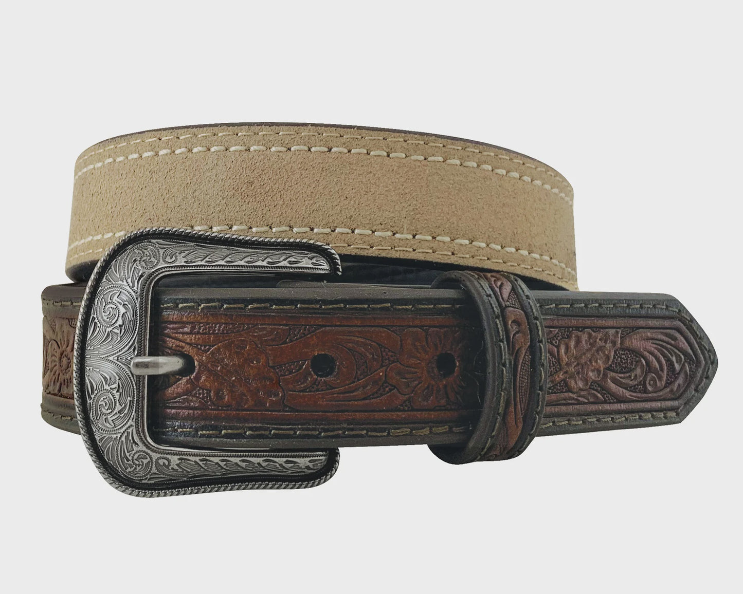 Boy's Roper Boys Bridle Full Grain Leather Brown Belt - Floral Hand Tooled