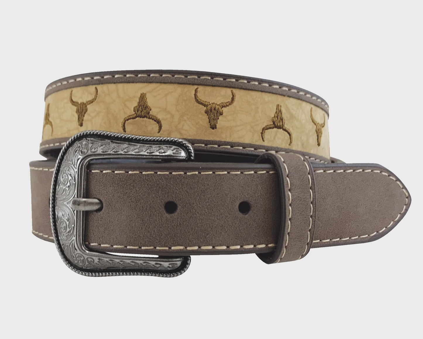 Roper Boy's Genuine Leather Brown Belt - Steer Head Embroidery