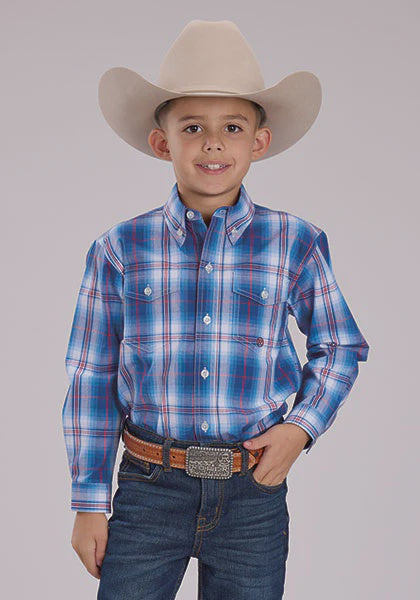 Roper Boys Amarillo Blue Plaid Long Sleeved Shirt
