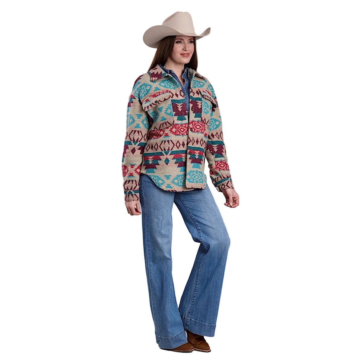 Roper Ladies Aztec Print Western Shacket White