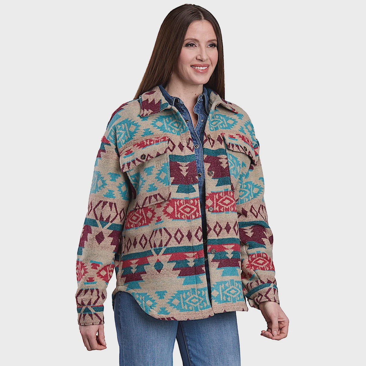 Roper Ladies Aztec Print Western Shacket White