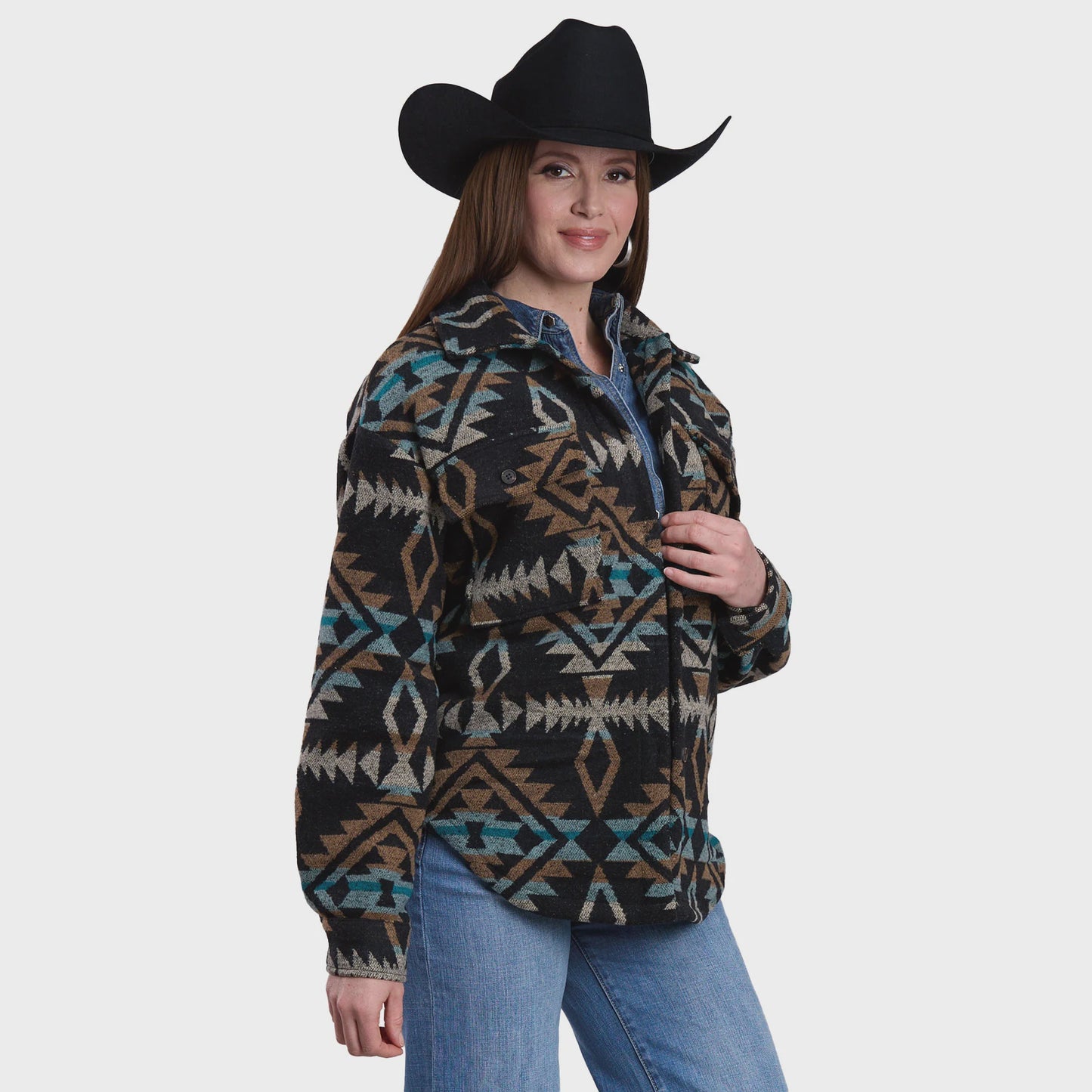 Roper Ladies Aztec Print Western Shacket Black