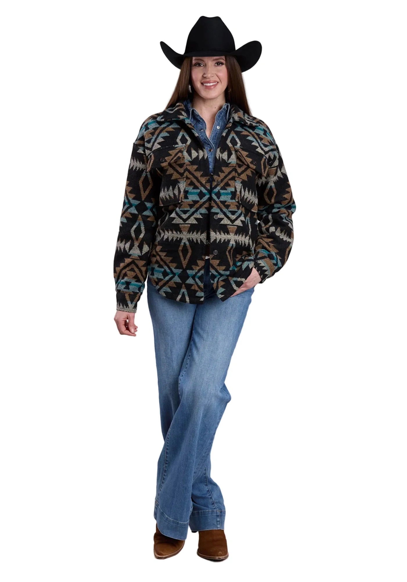 Roper Ladies Aztec Print Western Shacket Black