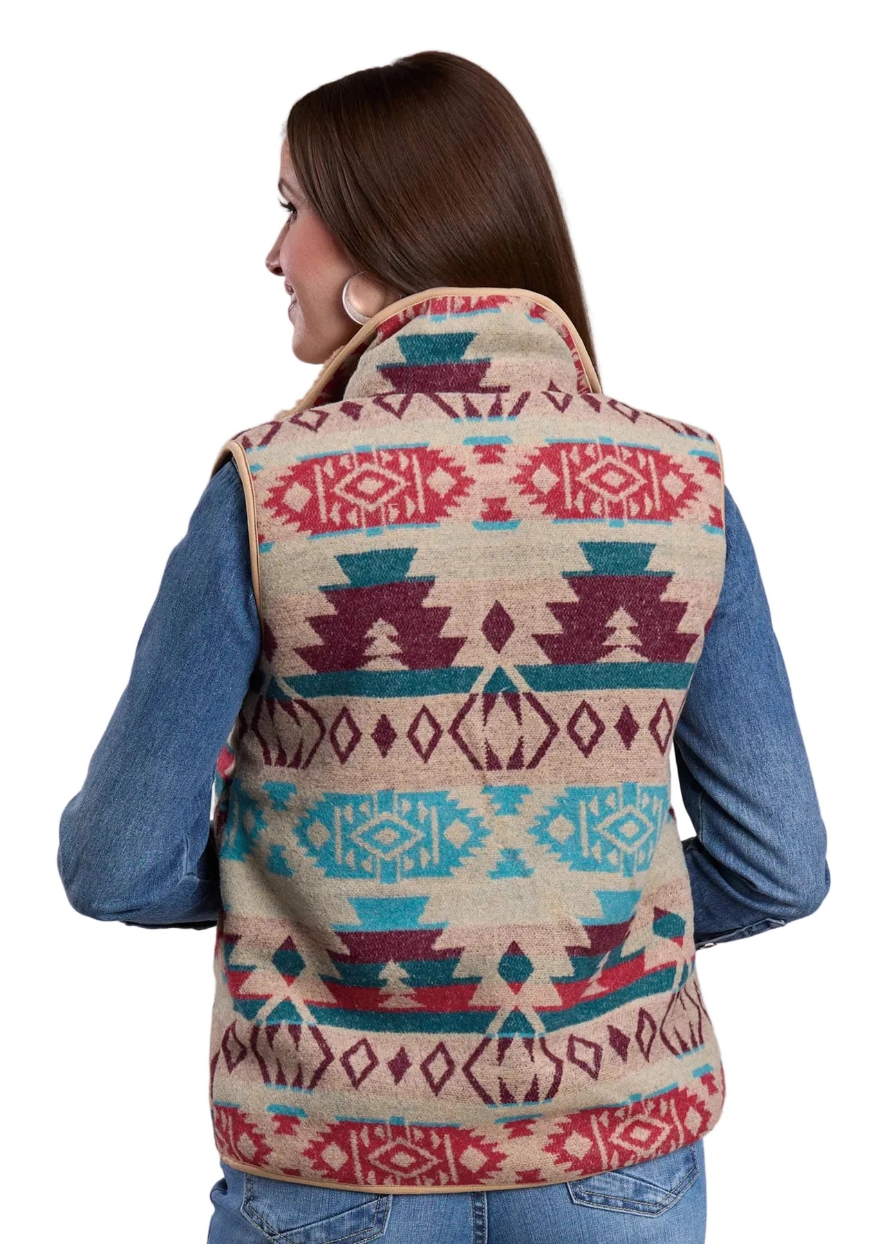Roper Womens Aztec Woven Vest White/Cream