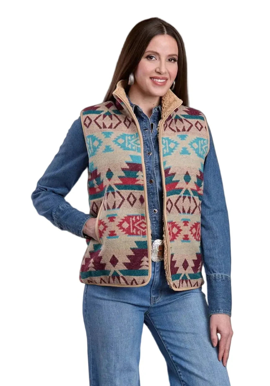 Roper Womens Aztec Woven Vest White/Cream