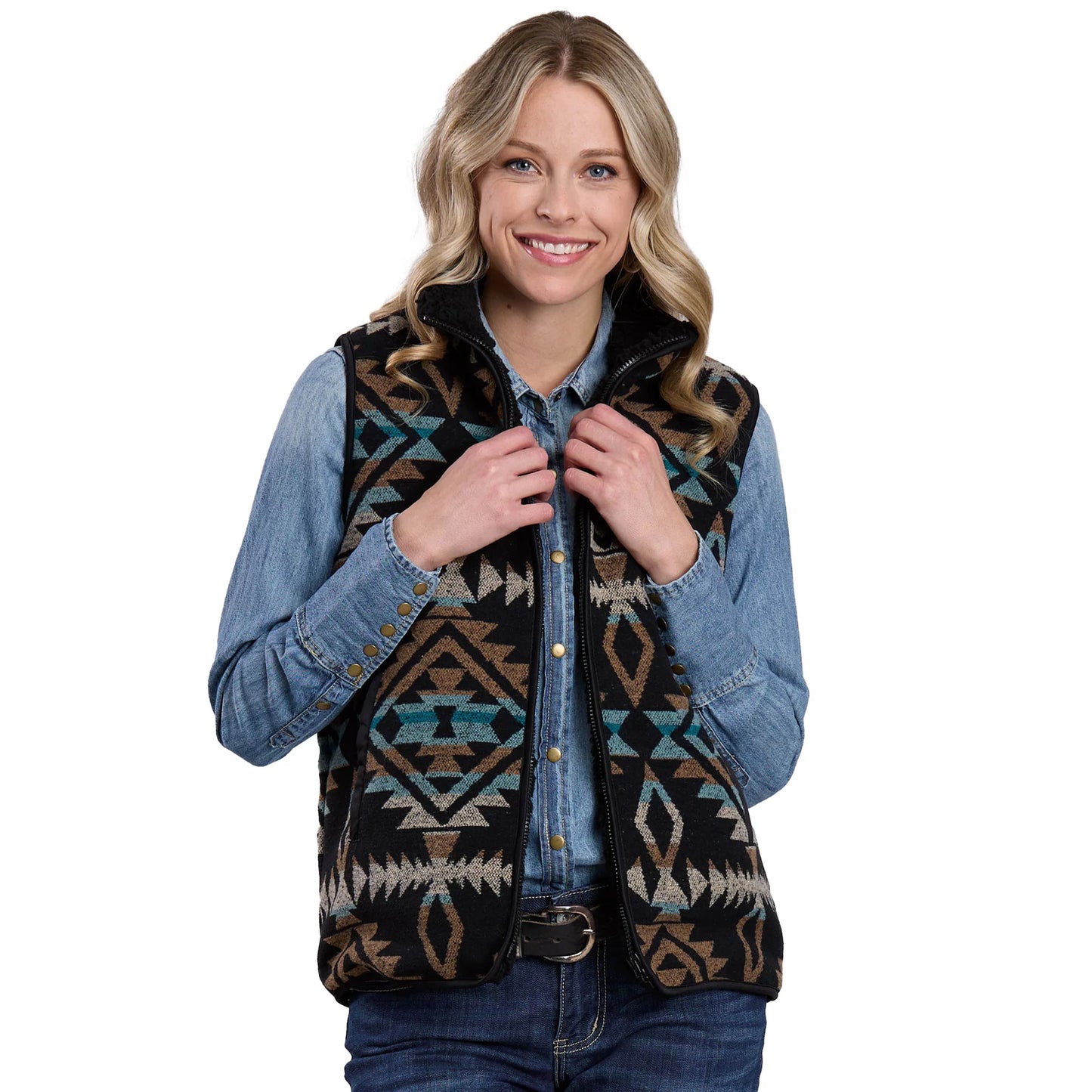 Roper Ladies Aztec Woven Vest Black