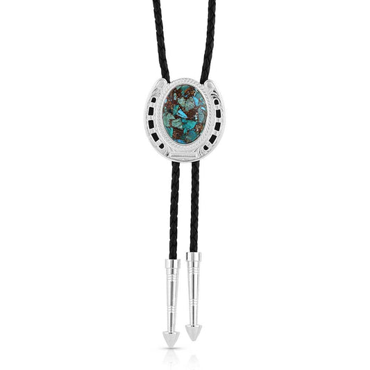 Montana Silversmiths Pioneer Horseshoe Turqouise Bolo Tie