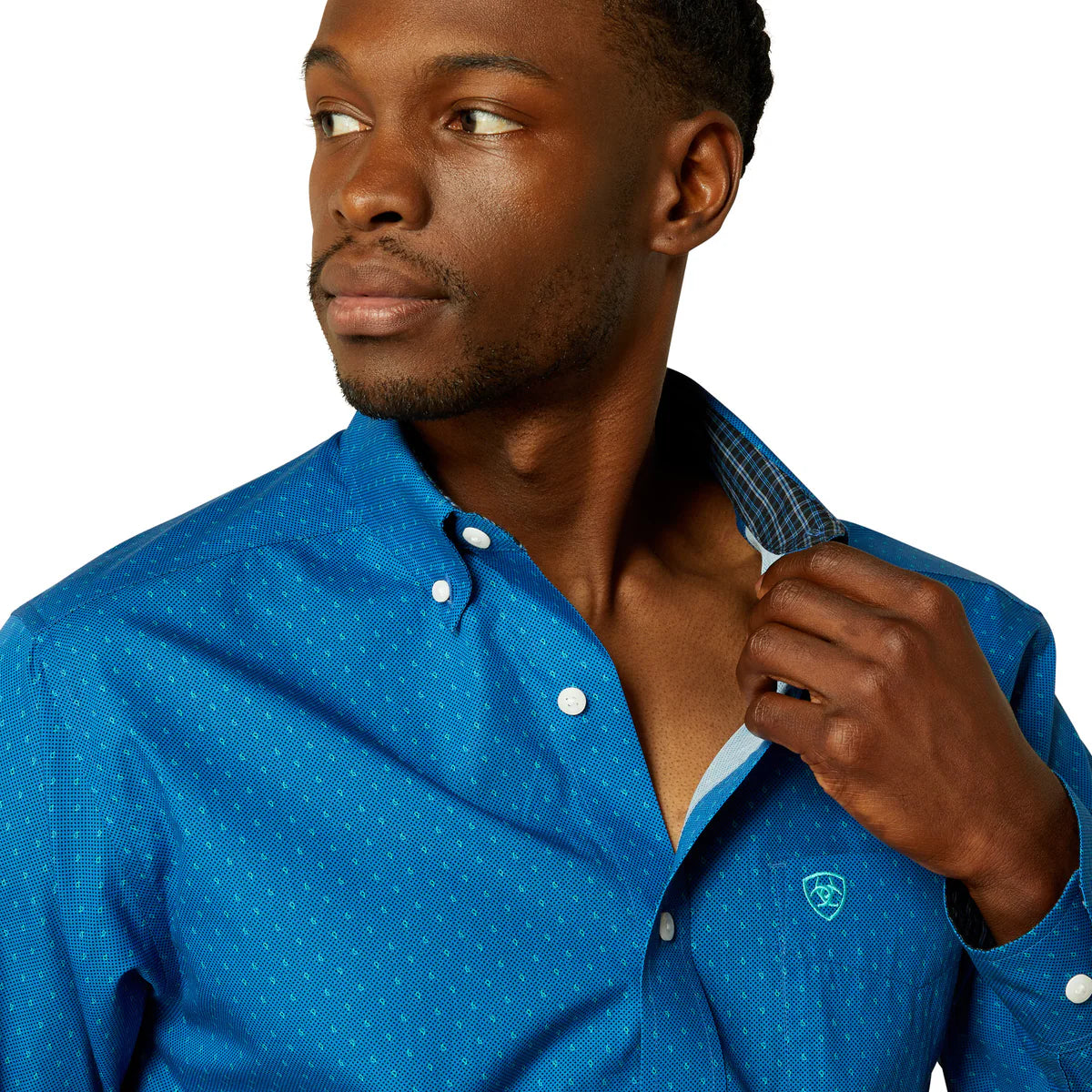 Ariat Mens Wrinkle Free Colin Fitted LS Shirt in Blue