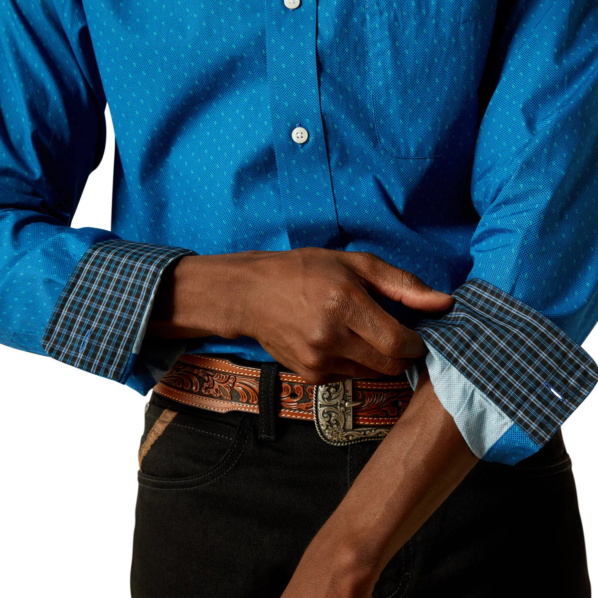 Ariat Mens Wrinkle Free Colin Fitted LS Shirt in Blue