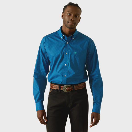 Ariat Mens Wrinkle Free Colin Fitted LS Shirt in Blue