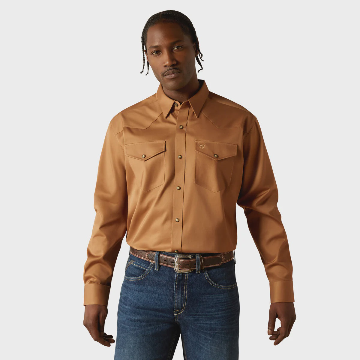 Ariat Mens Solid Twill Snap LS Shirt in Tan