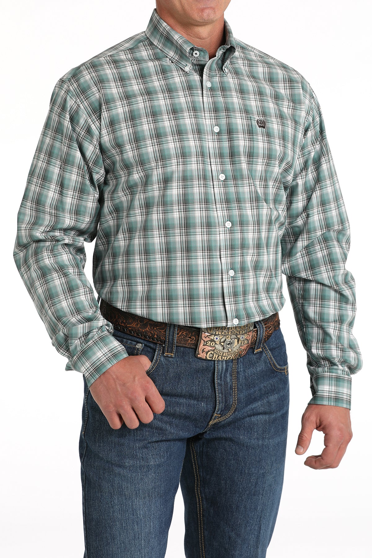 Cinch Mens Classic LS Shirt - Green Check