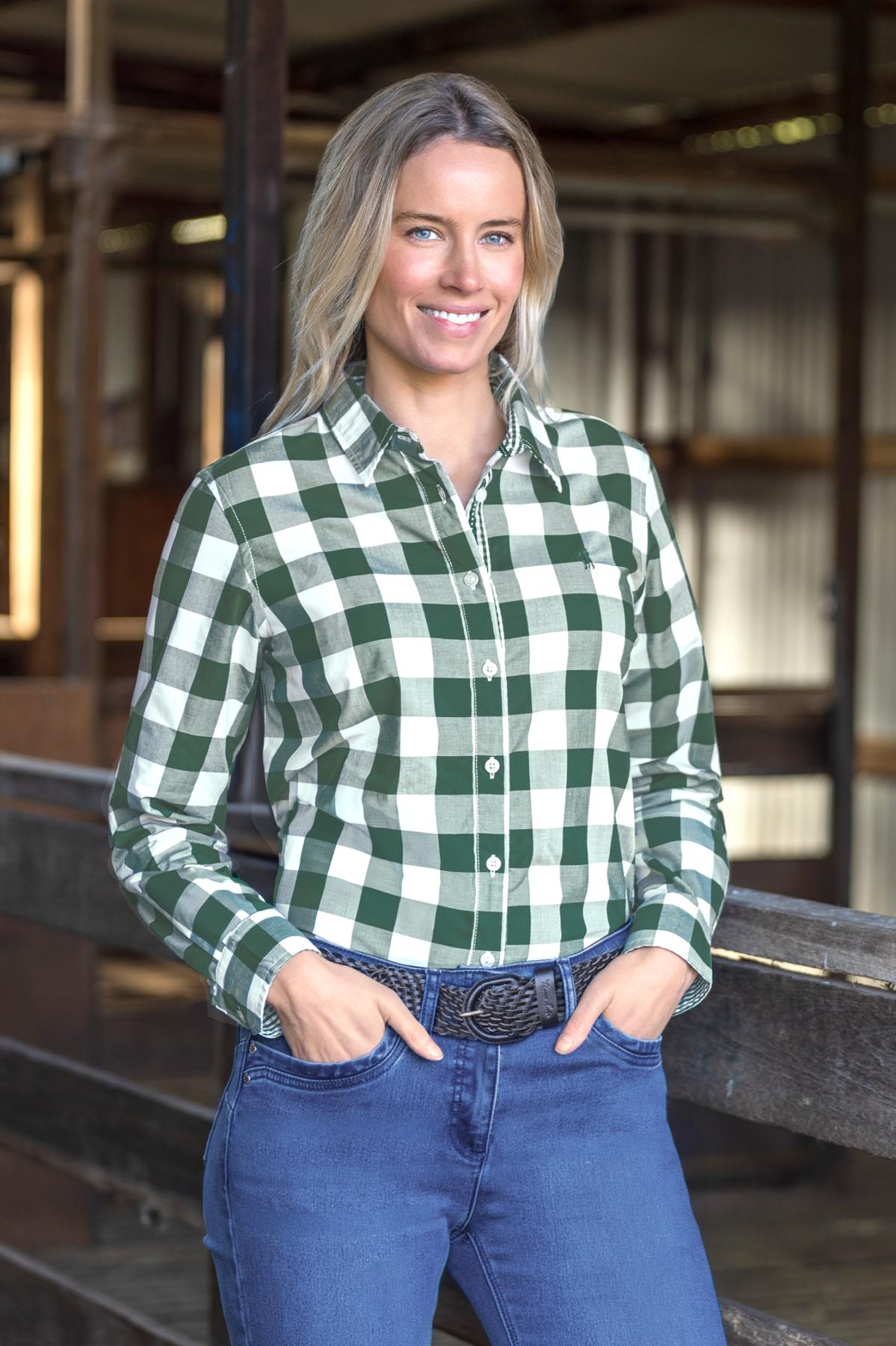 Thomas Cook Womens Judy Long Sleeve Shirt in Green/White