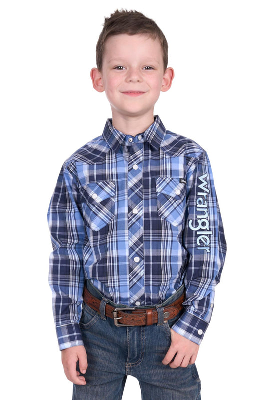 Wrangler Boys Billy Check Logo Long Sleeve Western Shirt