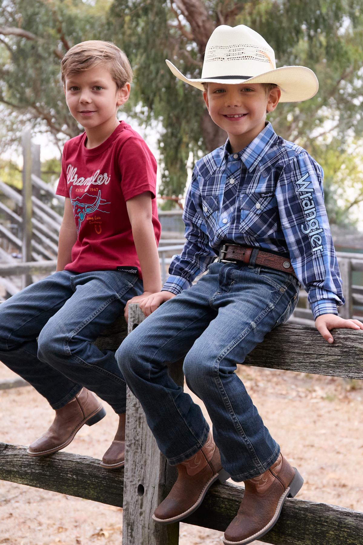 Wrangler Boys Billy Check Logo Long Sleeve Western Shirt