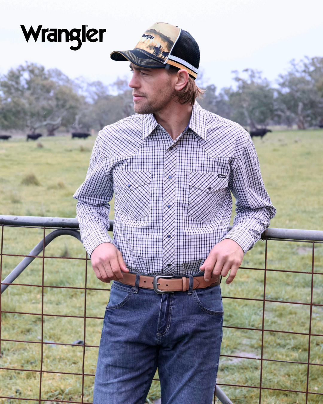 Wrangler Mens Carl Check Western Long Sleeve Shirt