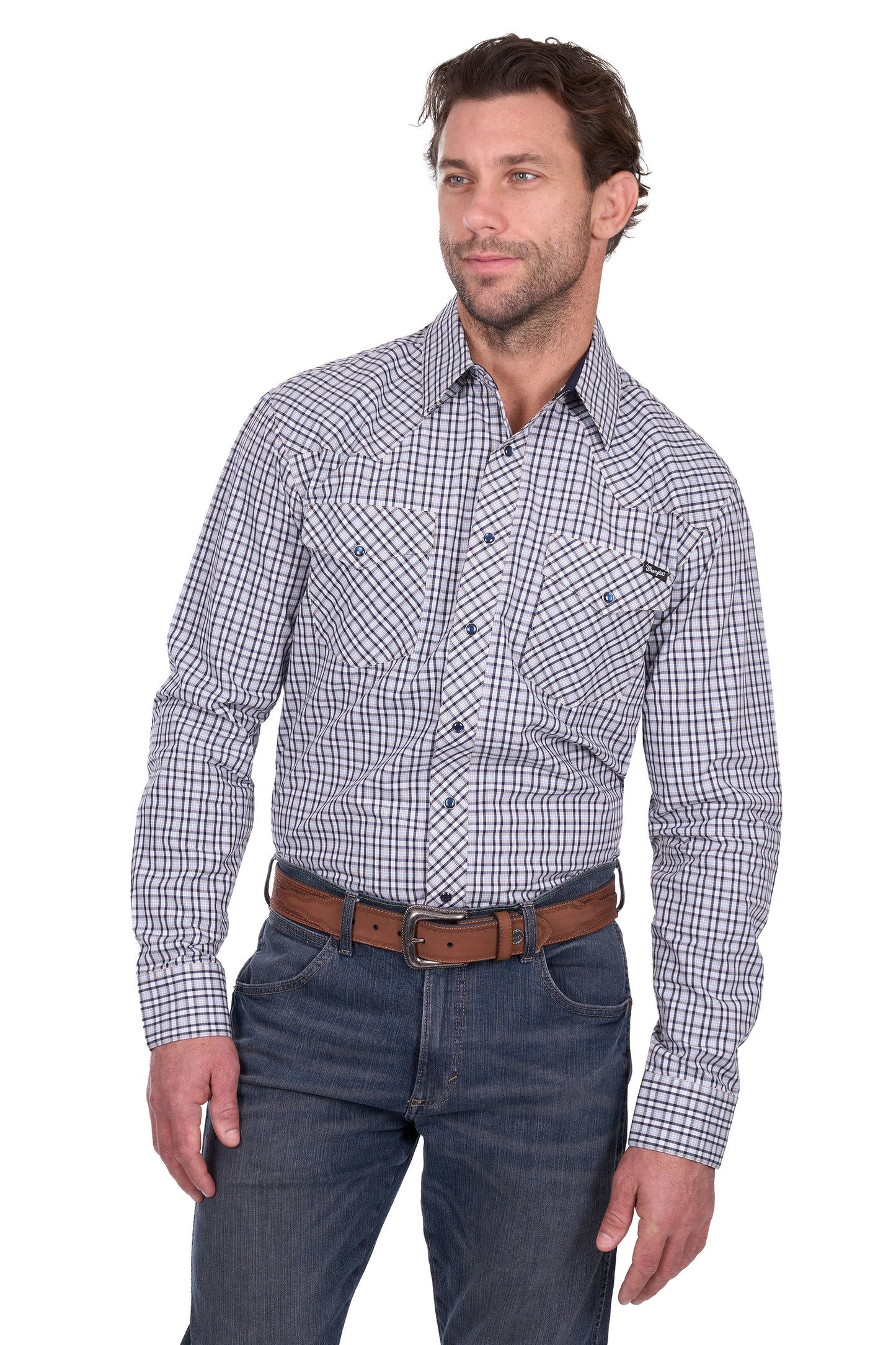 Wrangler Mens Carl Check Western Long Sleeve Shirt