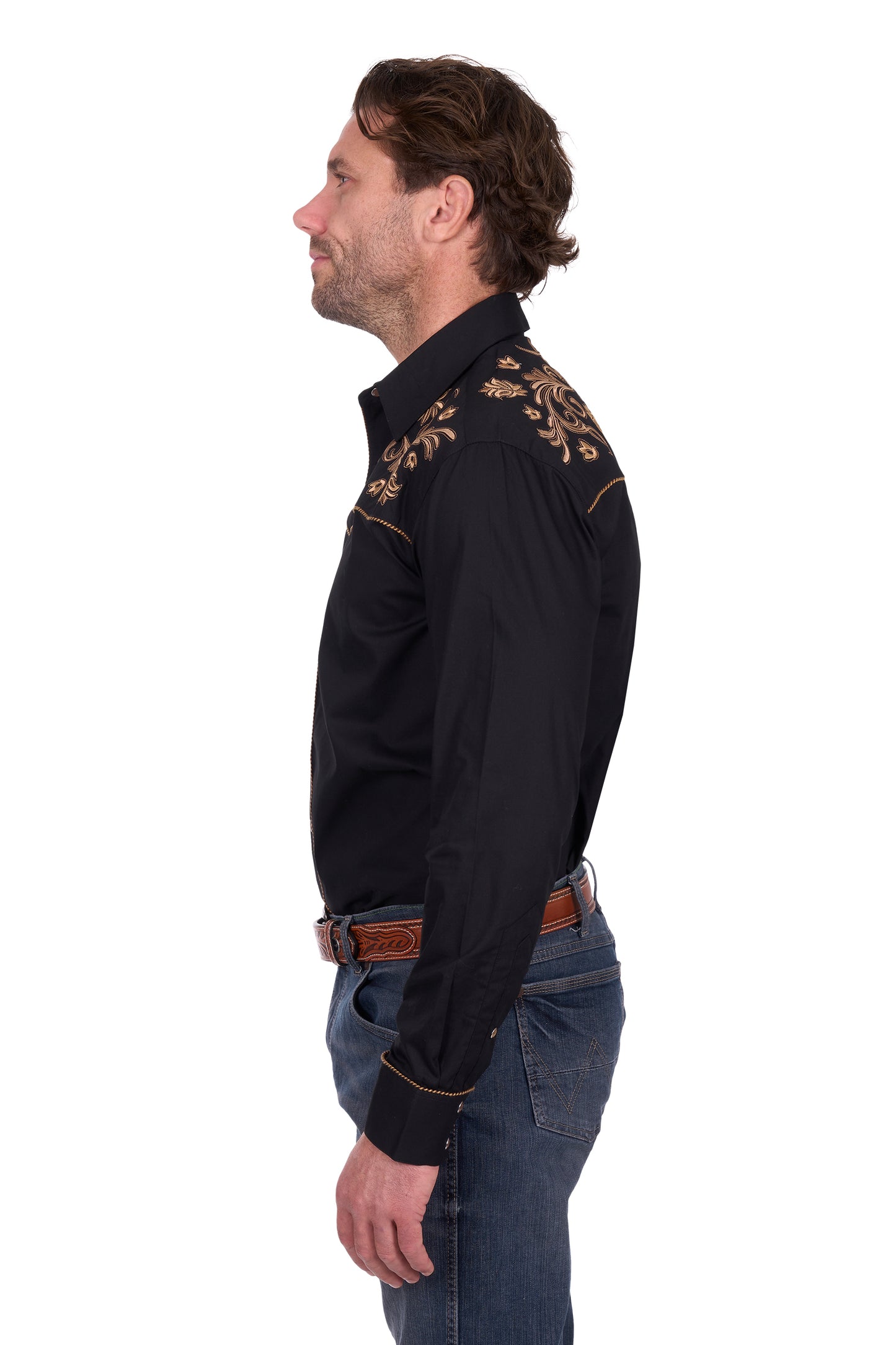 Wrangler Mens Luke Embroidered Long Sleeve Shirt in Black