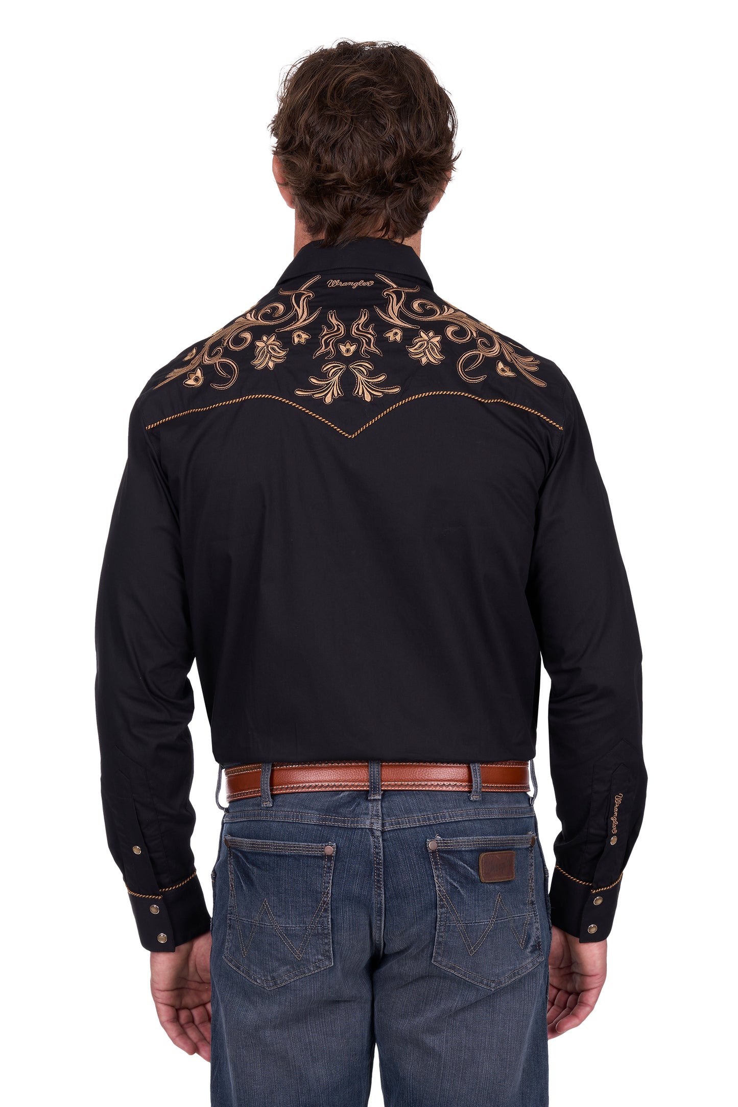 Wrangler Mens Luke Embroidered Long Sleeve Shirt in Black