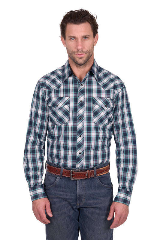 Wrangler Mens Dustin Long Sleeve Check Shirt Black and Green