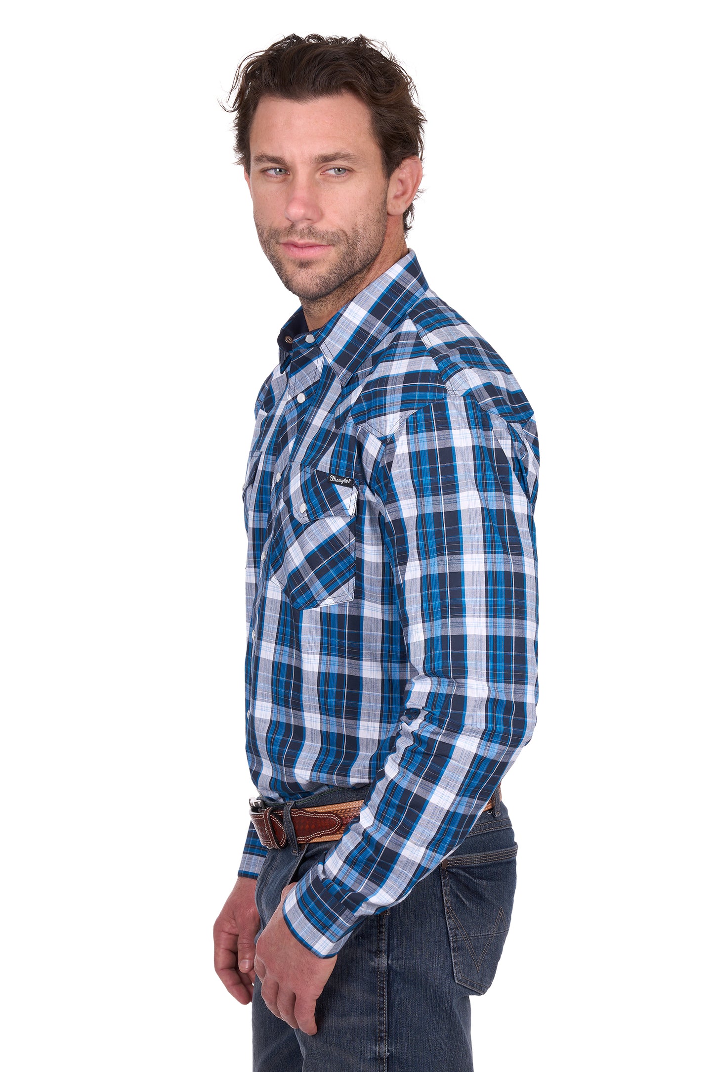 Wrangler Mens Tony Long Sleve Shirt in Navy and Royal Blue