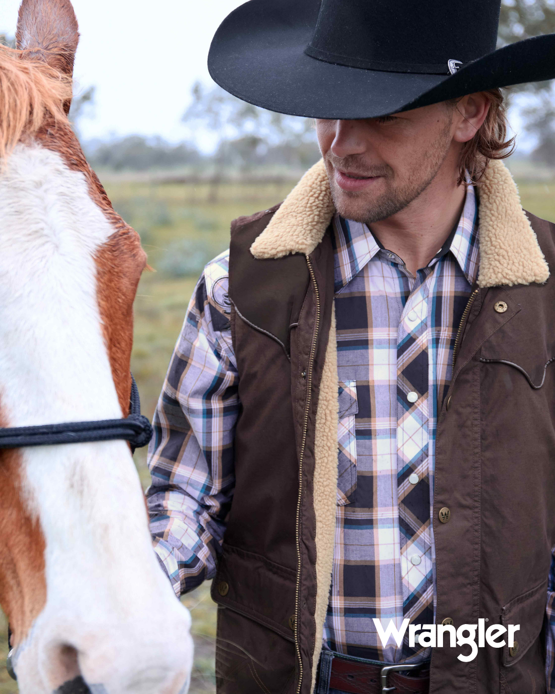 Wrangler Mens Ricky Embroidered Long Sleeve Shirt in Black and Tan