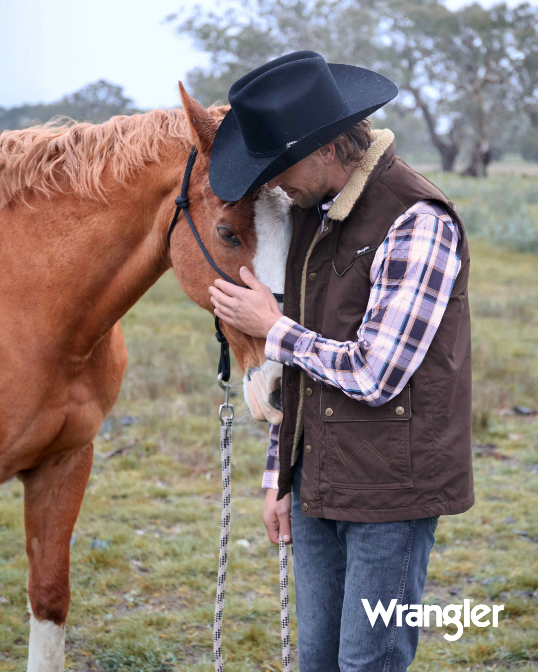 Wrangler Mens Ricky Embroidered Long Sleeve Shirt in Black and Tan